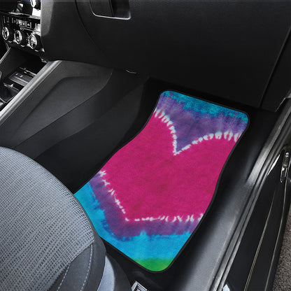 Colorful Heart Tie Dye Print Front and Back Car Floor Mats