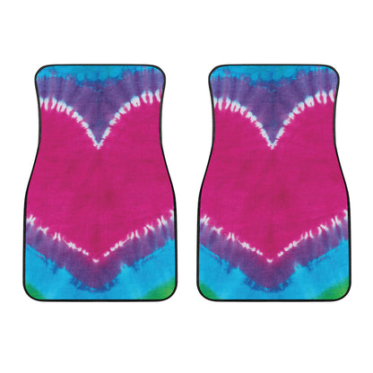 Colorful Heart Tie Dye Print Front Car Floor Mats