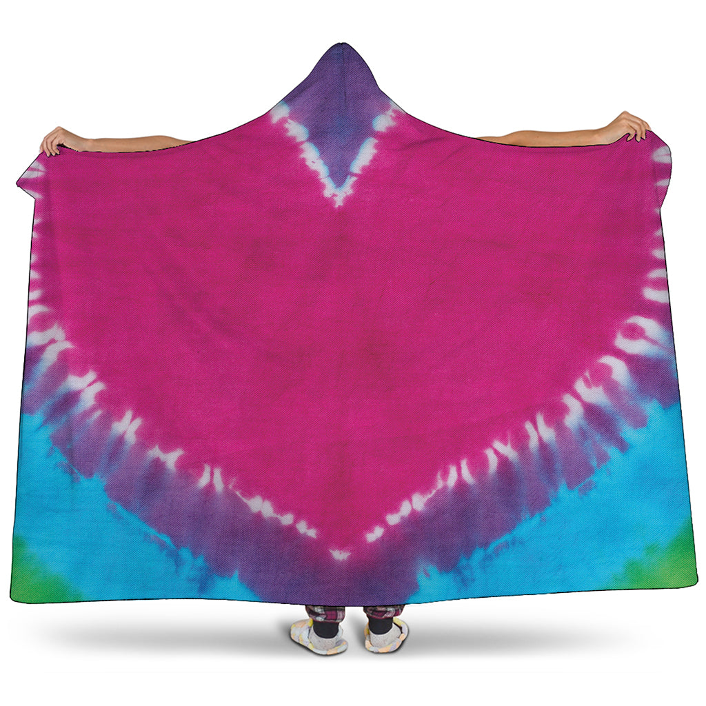 Colorful Heart Tie Dye Print Hooded Blanket