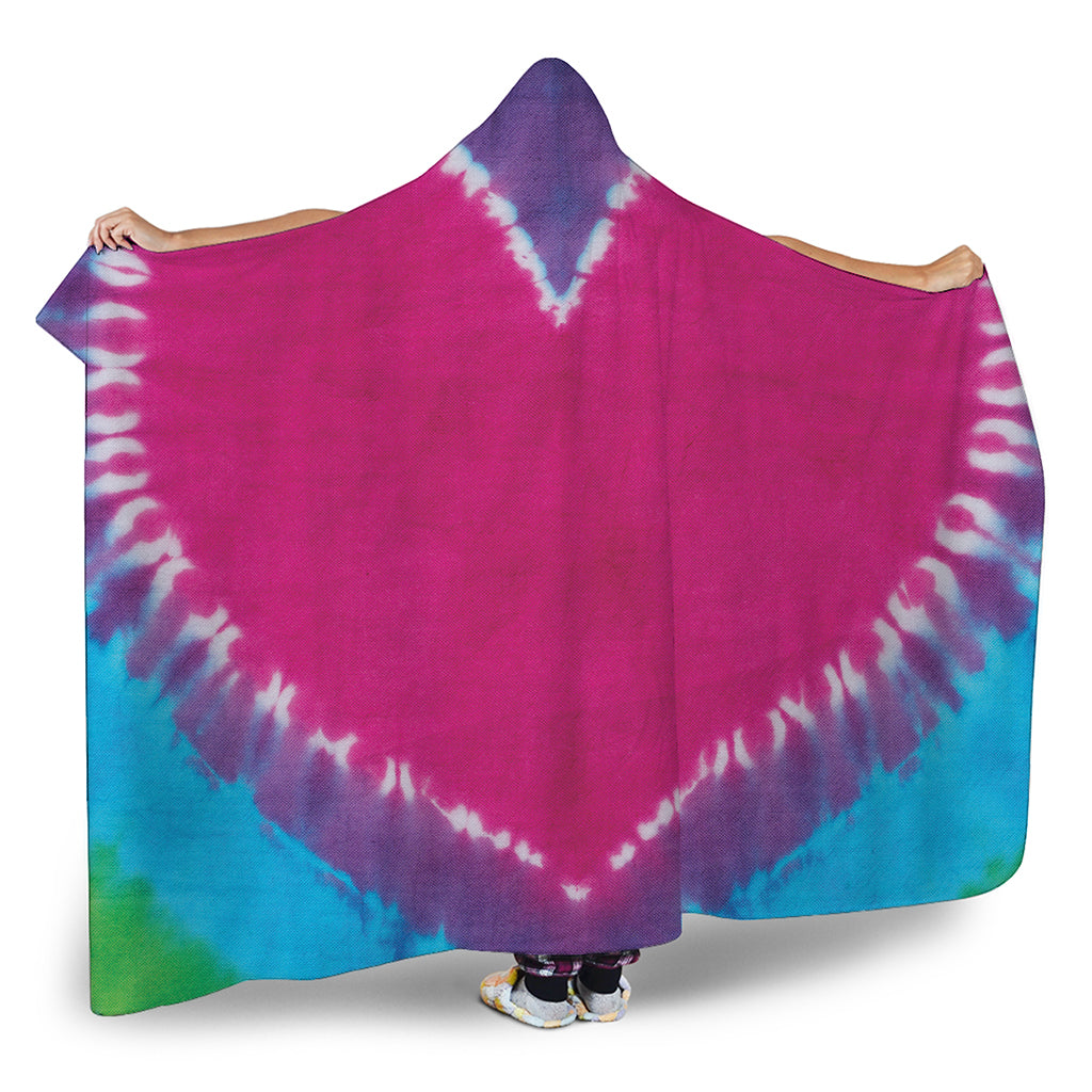 Colorful Heart Tie Dye Print Hooded Blanket