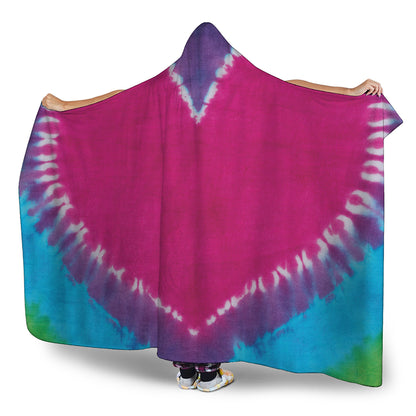 Colorful Heart Tie Dye Print Hooded Blanket