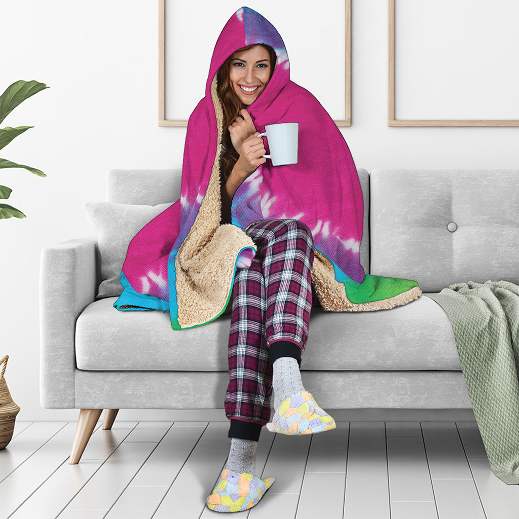 Colorful Heart Tie Dye Print Hooded Blanket