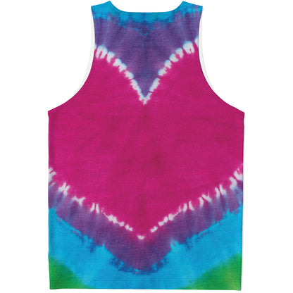 Colorful Heart Tie Dye Print Men's Tank Top