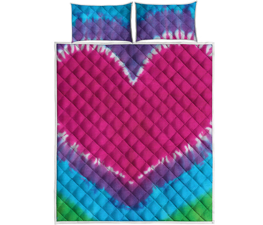 Colorful Heart Tie Dye Print Quilt Bed Set