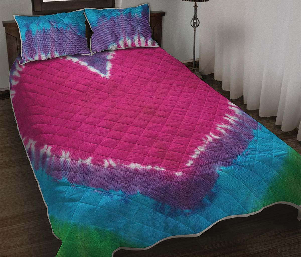 Colorful Heart Tie Dye Print Quilt Bed Set