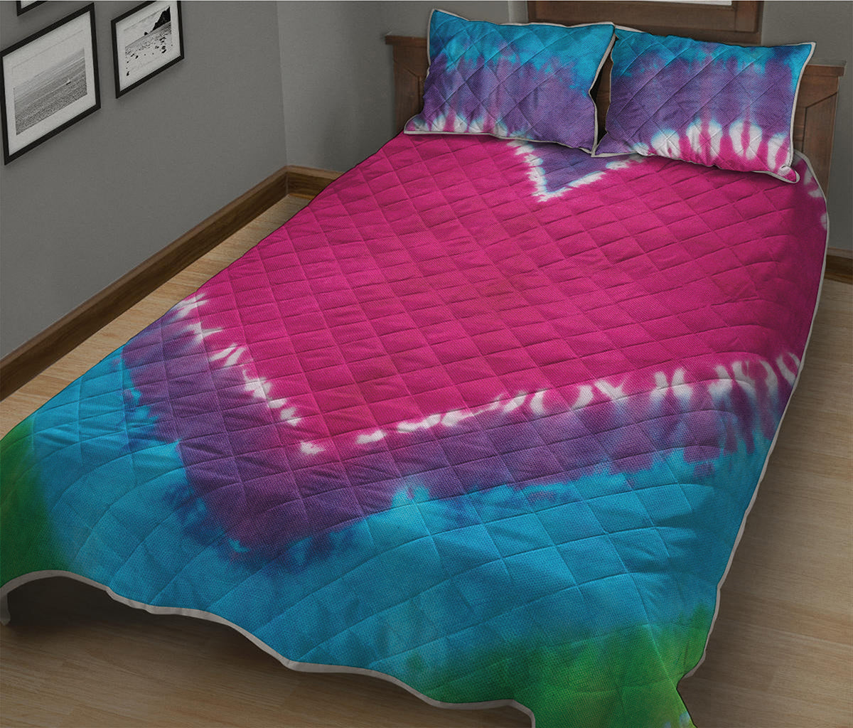 Colorful Heart Tie Dye Print Quilt Bed Set