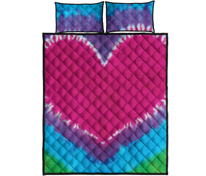 Colorful Heart Tie Dye Print Quilt Bed Set