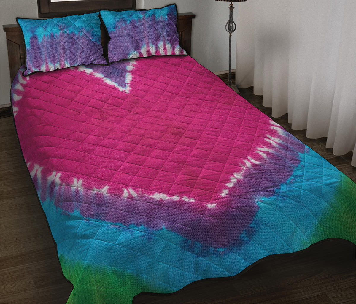 Colorful Heart Tie Dye Print Quilt Bed Set
