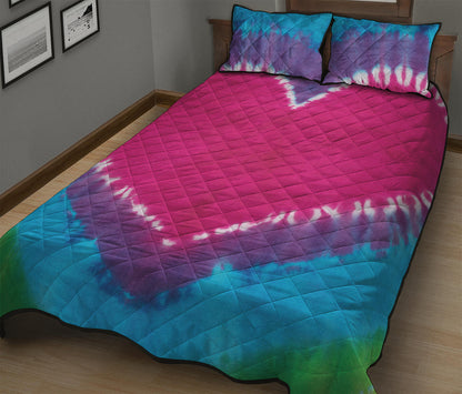 Colorful Heart Tie Dye Print Quilt Bed Set