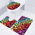Colorful Heart Wave Pattern Print 3 Piece Bath Mat Set