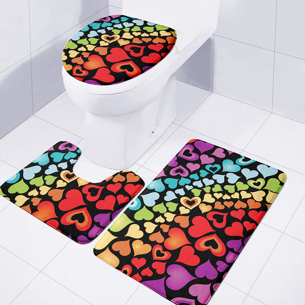 Colorful Heart Wave Pattern Print 3 Piece Bath Mat Set