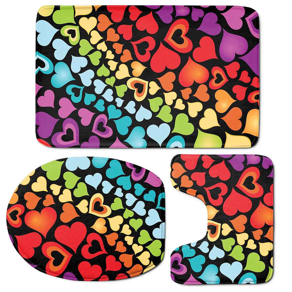 Colorful Heart Wave Pattern Print 3 Piece Bath Mat Set