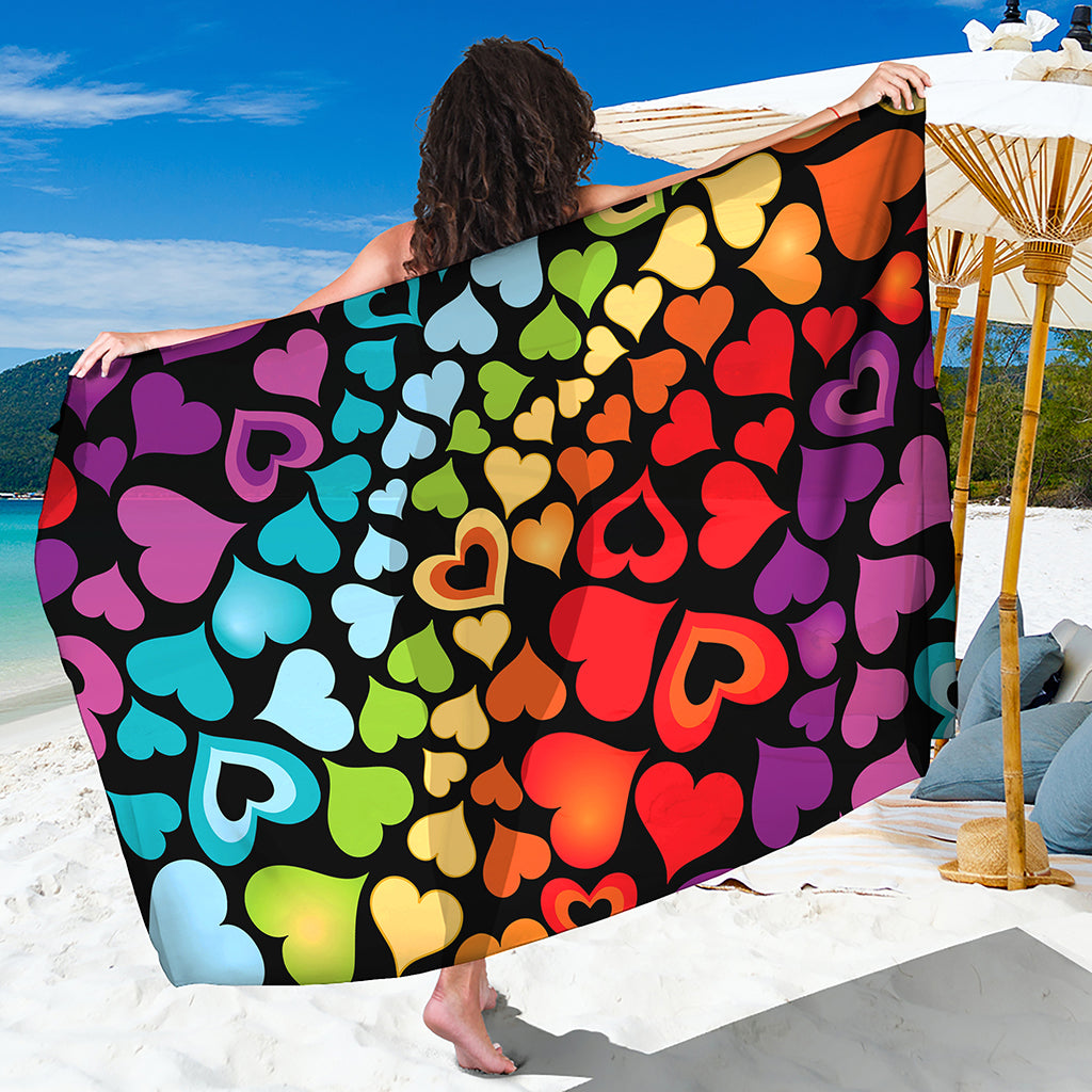 Colorful Heart Wave Pattern Print Beach Sarong Wrap