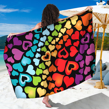 Colorful Heart Wave Pattern Print Beach Sarong Wrap