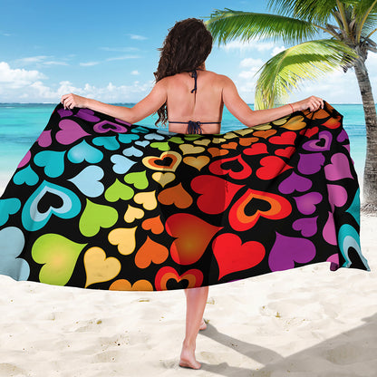 Colorful Heart Wave Pattern Print Beach Sarong Wrap