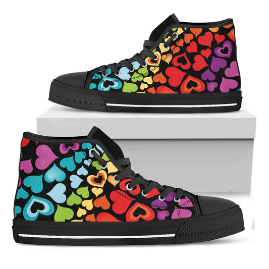 Colorful Heart Wave Pattern Print Black High Top Shoes