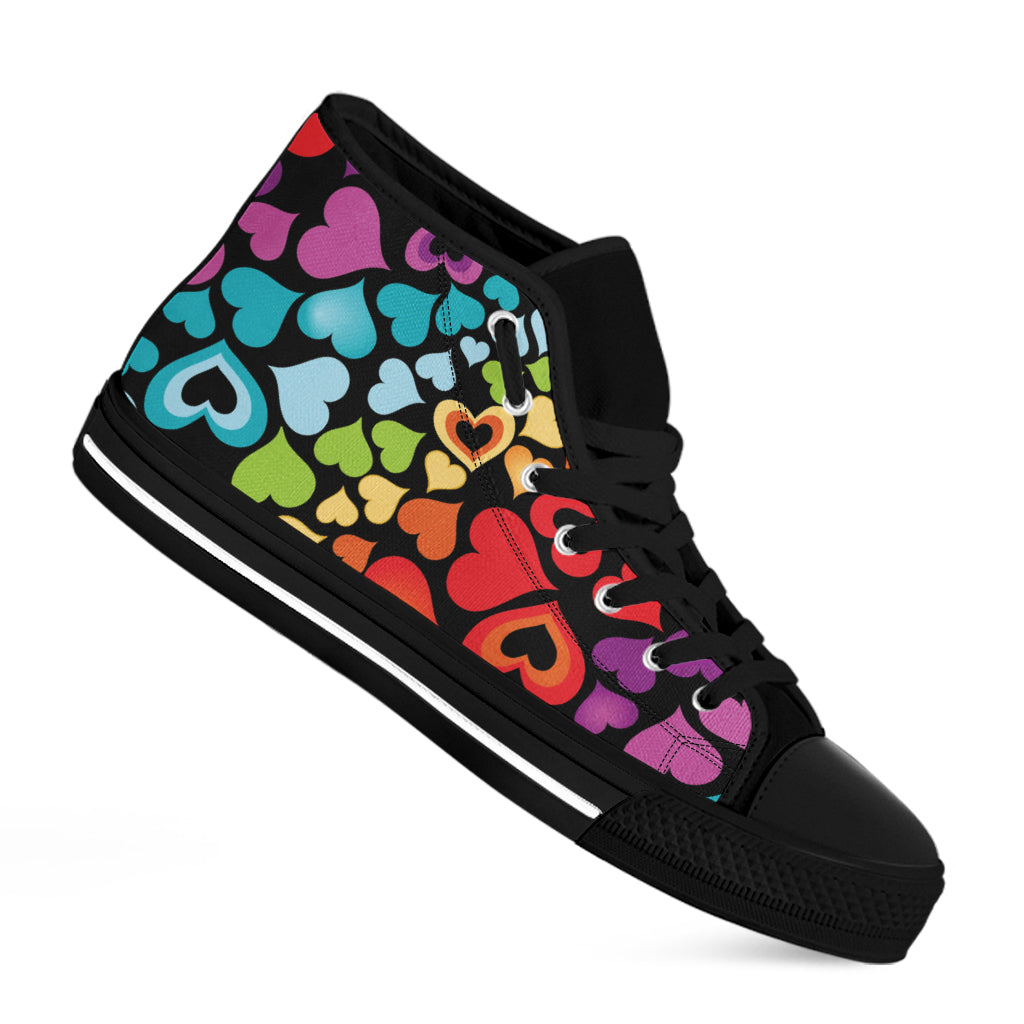 Colorful Heart Wave Pattern Print Black High Top Shoes