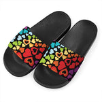 Colorful Heart Wave Pattern Print Black Slide Sandals