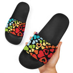 Colorful Heart Wave Pattern Print Black Slide Sandals