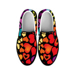 Colorful Heart Wave Pattern Print Black Slip On Shoes