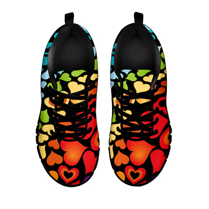 Colorful Heart Wave Pattern Print Black Sneakers