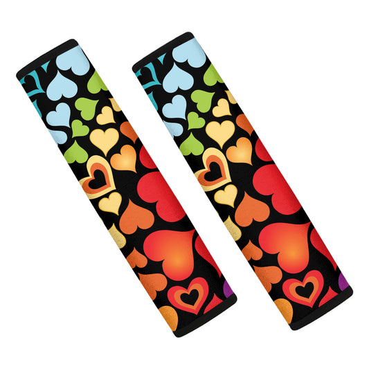 Colorful Heart Wave Pattern Print Car Seat Belt Covers