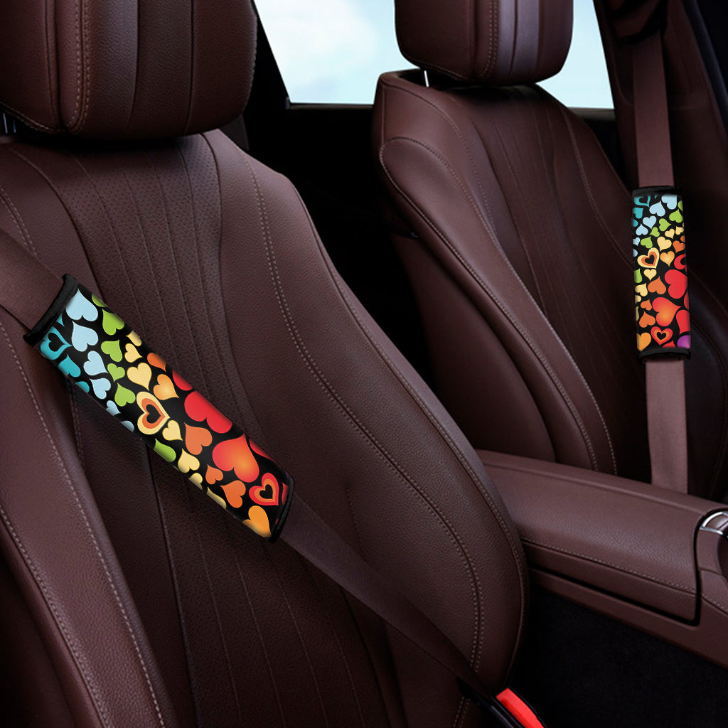 Colorful Heart Wave Pattern Print Car Seat Belt Covers