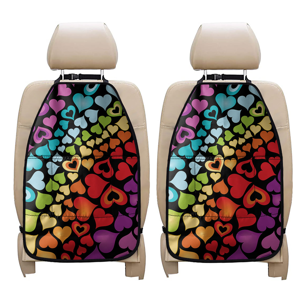 Colorful Heart Wave Pattern Print Car Seat Organizers