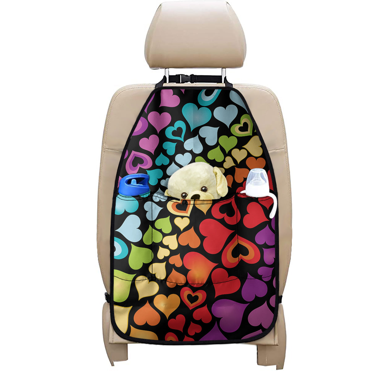 Colorful Heart Wave Pattern Print Car Seat Organizers