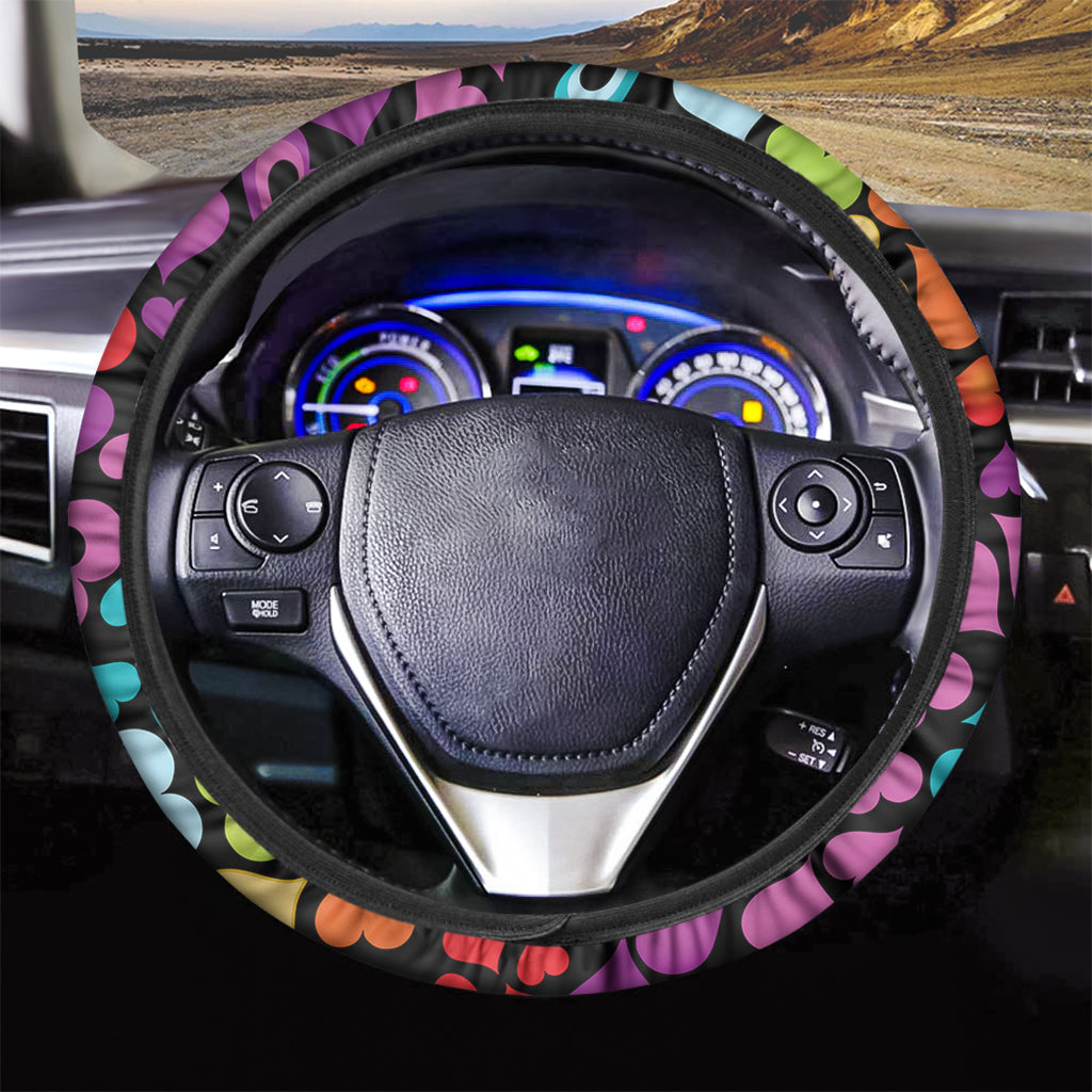 Colorful Heart Wave Pattern Print Car Steering Wheel Cover