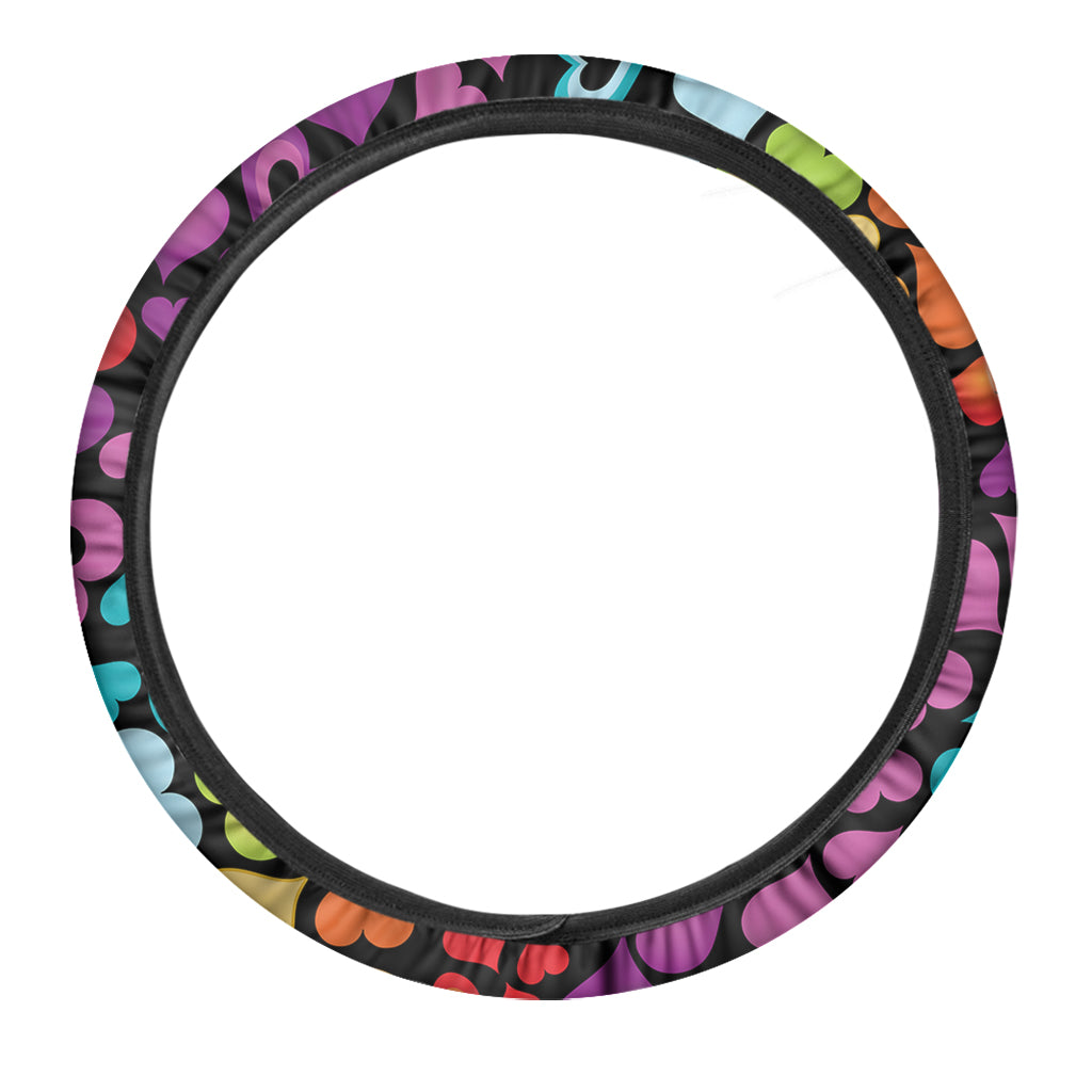Colorful Heart Wave Pattern Print Car Steering Wheel Cover