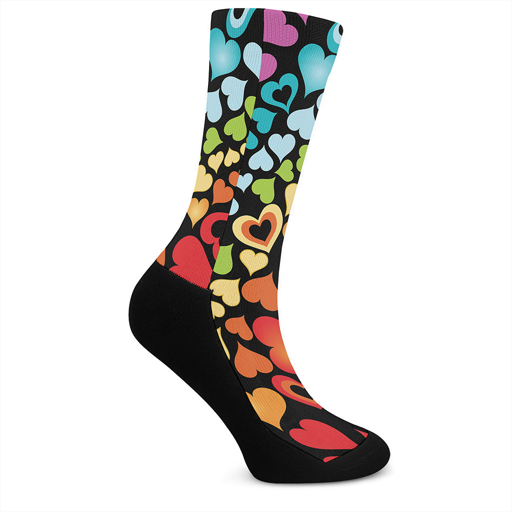 Colorful Heart Wave Pattern Print Crew Socks
