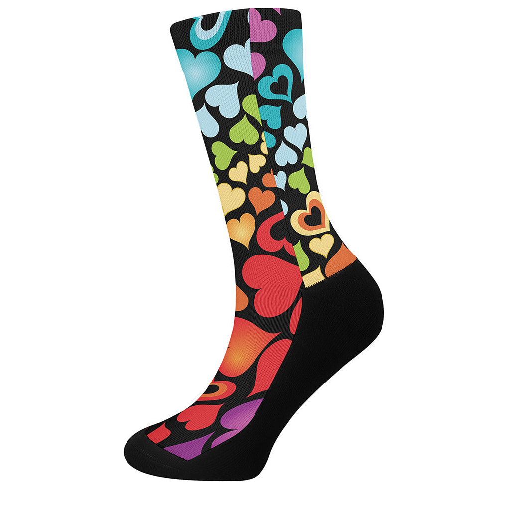 Colorful Heart Wave Pattern Print Crew Socks