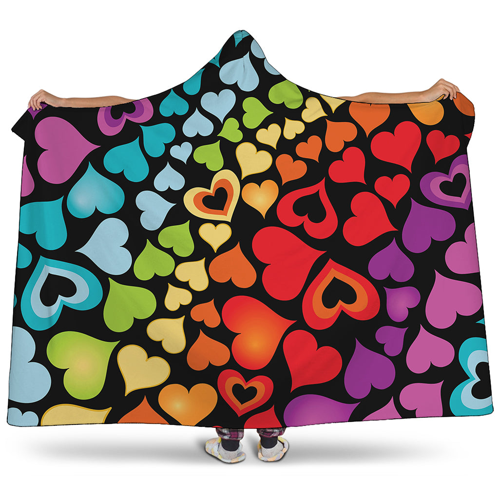 Colorful Heart Wave Pattern Print Hooded Blanket