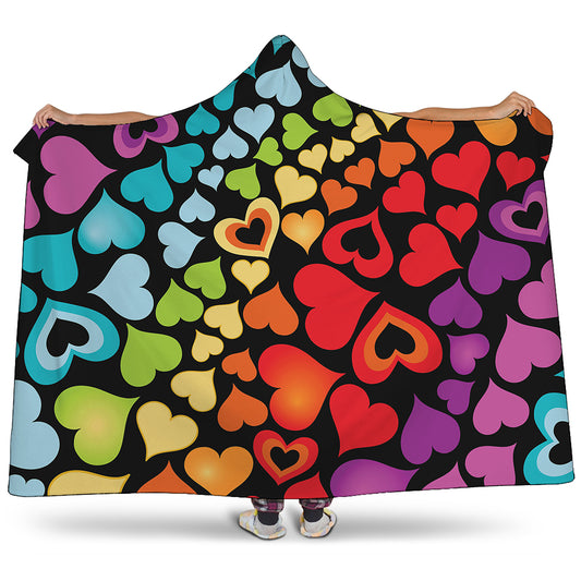 Colorful Heart Wave Pattern Print Hooded Blanket