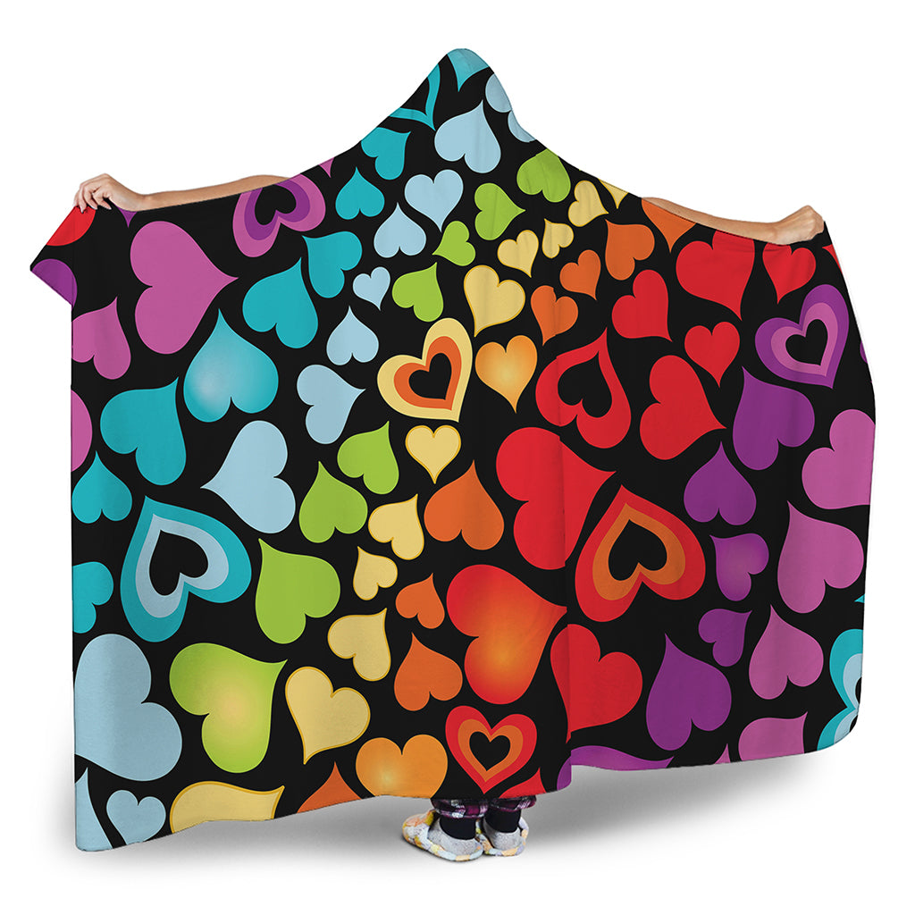 Colorful Heart Wave Pattern Print Hooded Blanket
