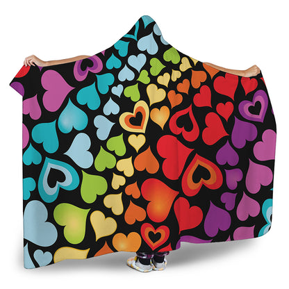 Colorful Heart Wave Pattern Print Hooded Blanket