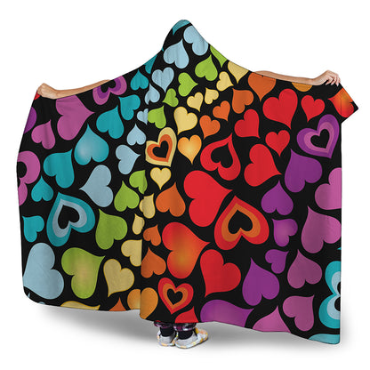 Colorful Heart Wave Pattern Print Hooded Blanket