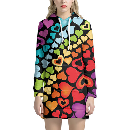Colorful Heart Wave Pattern Print Hoodie Dress