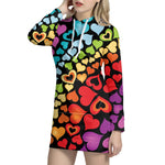 Colorful Heart Wave Pattern Print Hoodie Dress