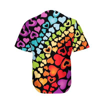 Colorful Heart Wave Pattern Print Men's Baseball Jersey