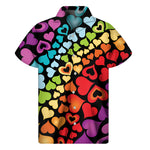 Colorful Heart Wave Pattern Print Men's Short Sleeve Shirt