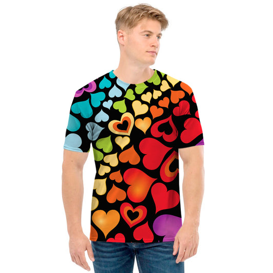 Colorful Heart Wave Pattern Print Men's T-Shirt