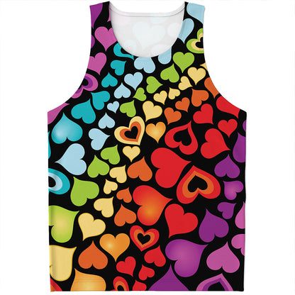 Colorful Heart Wave Pattern Print Men's Tank Top