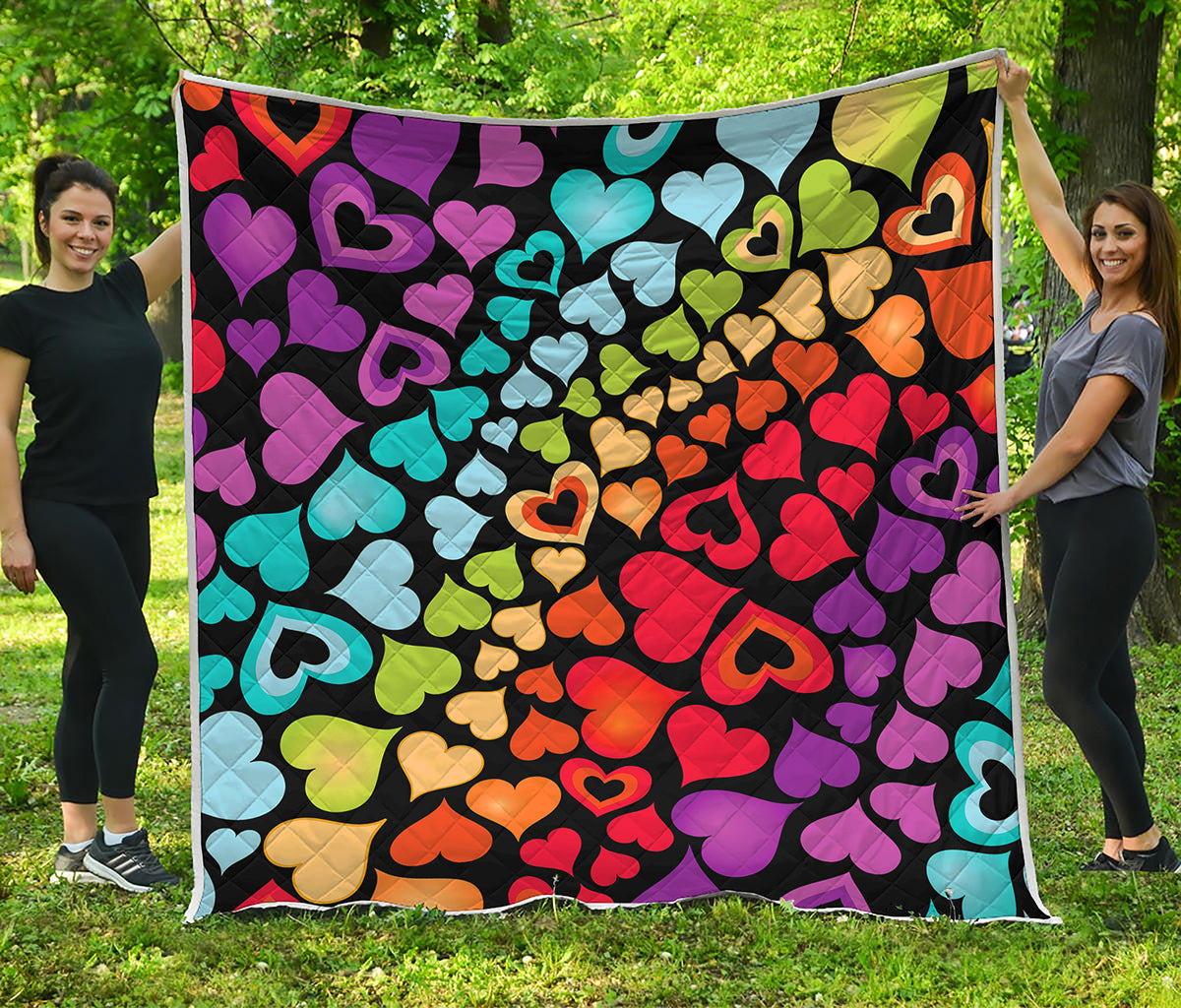 Colorful Heart Wave Pattern Print Quilt