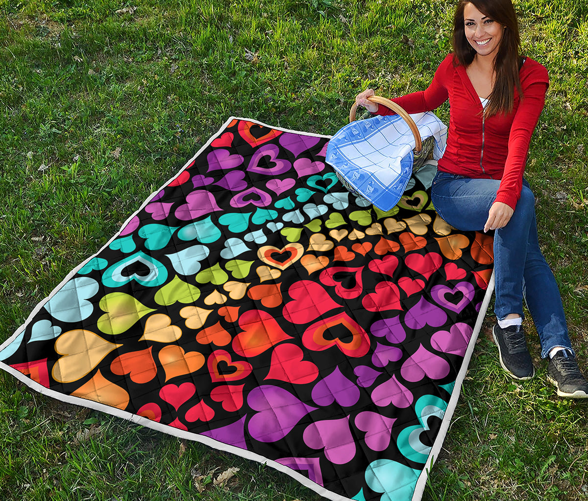 Colorful Heart Wave Pattern Print Quilt