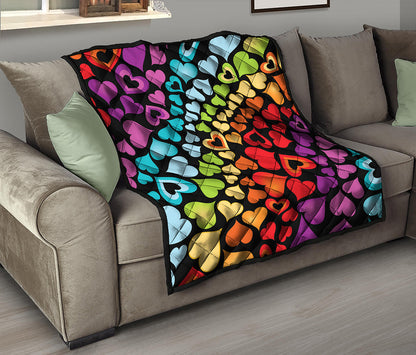 Colorful Heart Wave Pattern Print Quilt