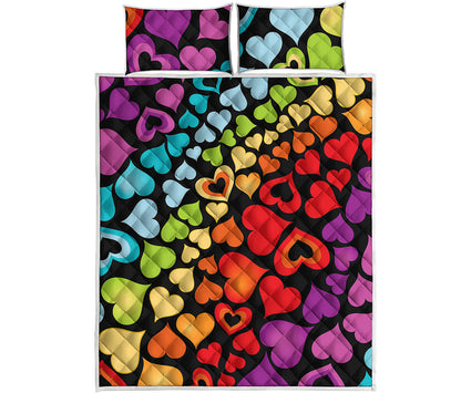 Colorful Heart Wave Pattern Print Quilt Bed Set