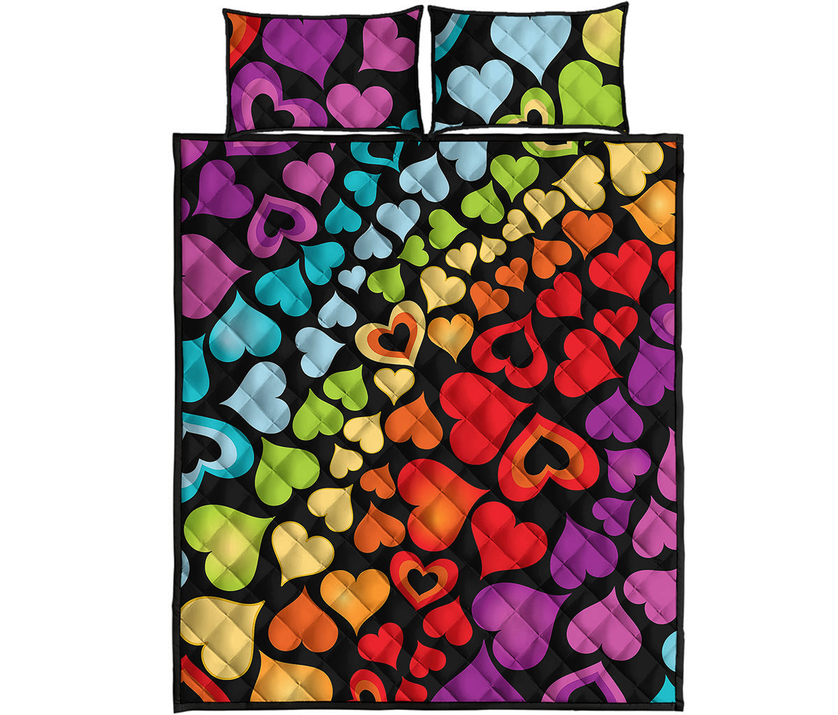 Colorful Heart Wave Pattern Print Quilt Bed Set