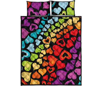 Colorful Heart Wave Pattern Print Quilt Bed Set